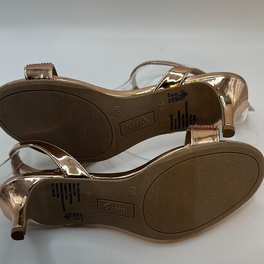 FIONI Sz 8 Rose Gold Rhinestone Heels Shimmery Patent Finish Ankle Strap NEW - Picture 7 of 7